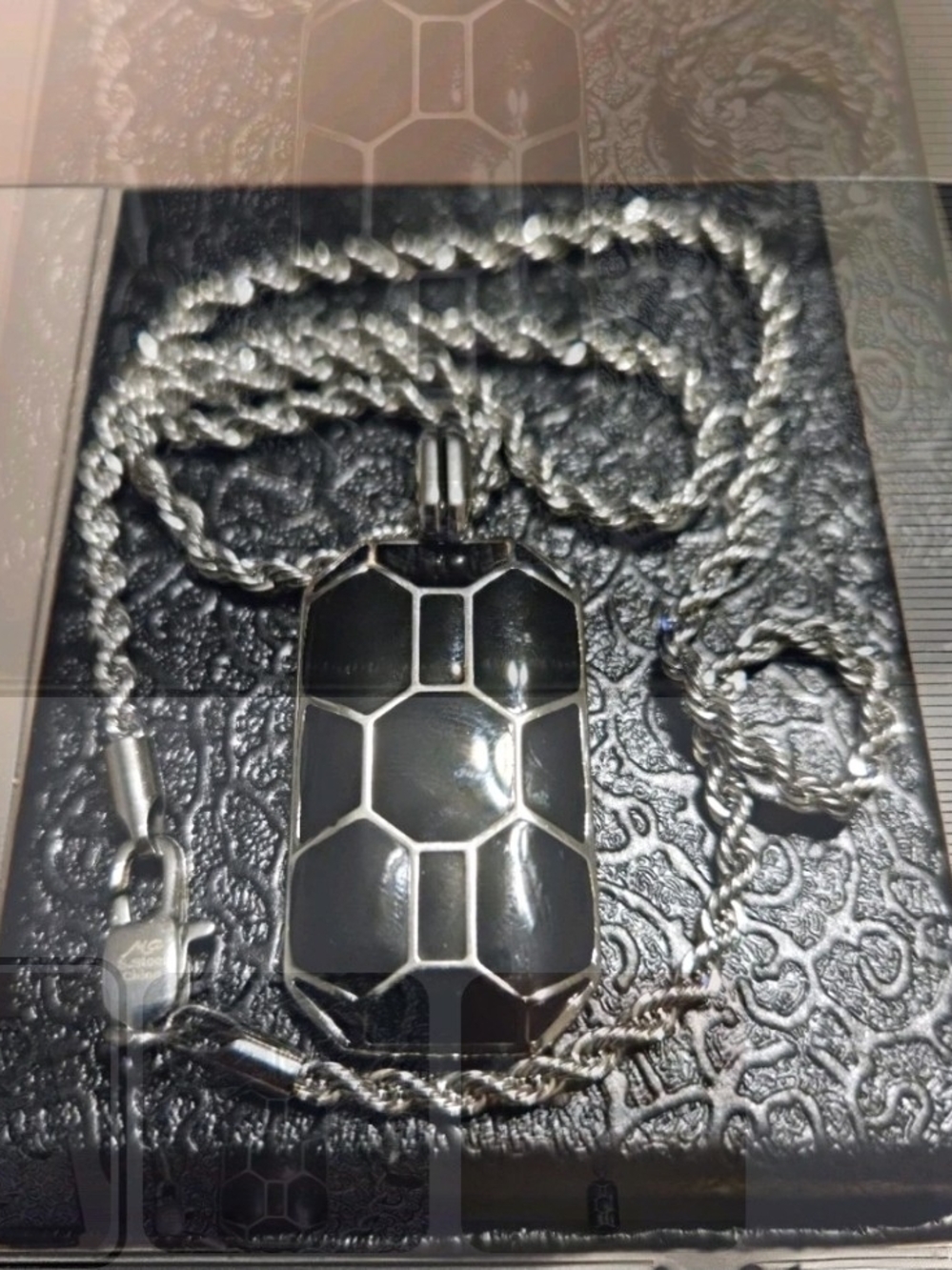 Men's Black and Silver Geometric Pendant Necklace